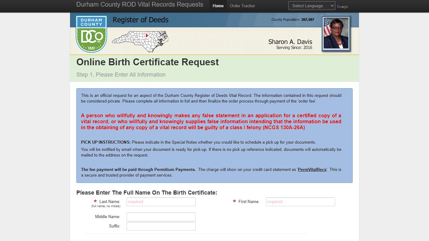 Durham County Register of Deeds Vital Records Requests